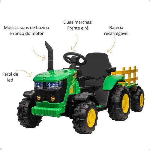 Trator Elétrico Infantil Vermelho 12v Controle Remoto E Mp3 Verde