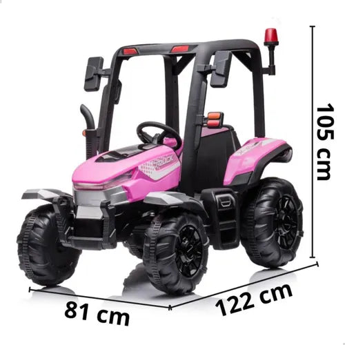 Trator Elétrico Infantil Rosa Com Bateria Capota Luz E Som
