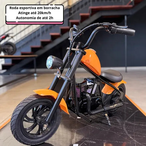 Moto Elétrica Custom - Harley 24v Com Pneu De Borracha - Som Laranja