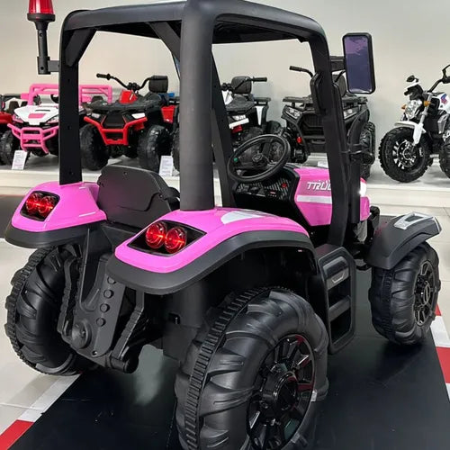 Trator Elétrico Infantil Rosa Com Bateria Capota Luz E Som