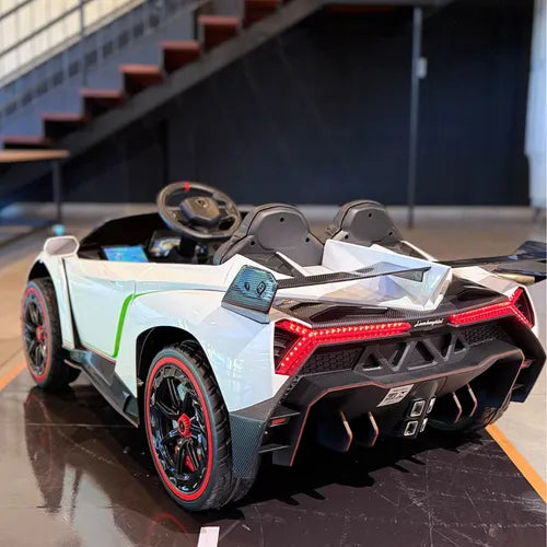 Lamborghini 12v Premium - Pneus De Borracha - Banco Em Couro Branco