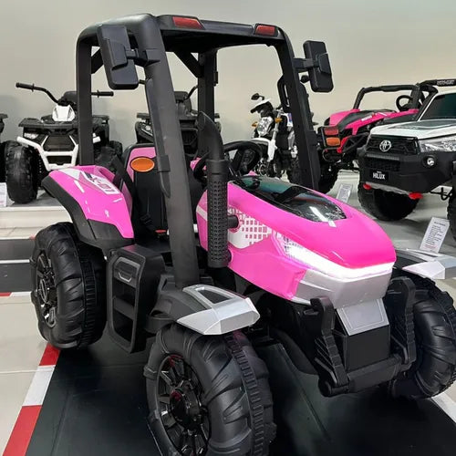 Trator Elétrico Infantil Rosa Com Bateria Capota Luz E Som