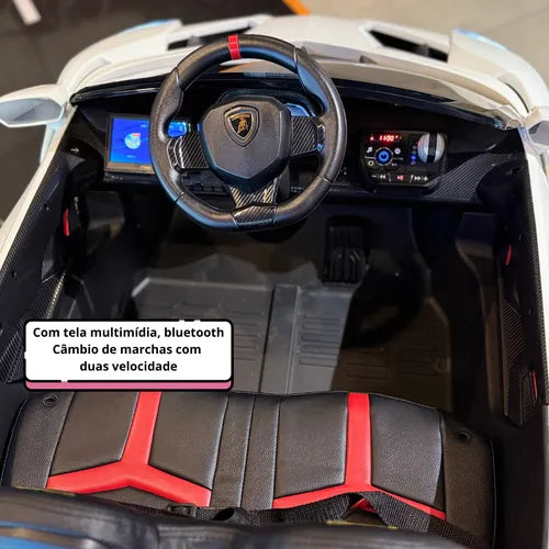 Lamborghini 12v Premium - Pneus De Borracha - Banco Em Couro Branco