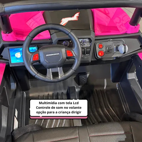 Jeep Életrico UTV-MX Infantil Controle Remoto Pneu Borracha E Dvd Rosa-chiclete