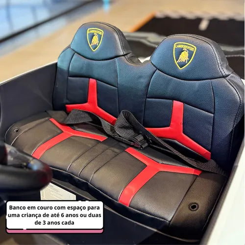 Lamborghini 12v Premium - Pneus De Borracha - Banco Em Couro Branco