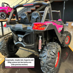 Jeep Életrico UTV-MX Infantil Controle Remoto Pneu Borracha E Dvd Rosa-chiclete