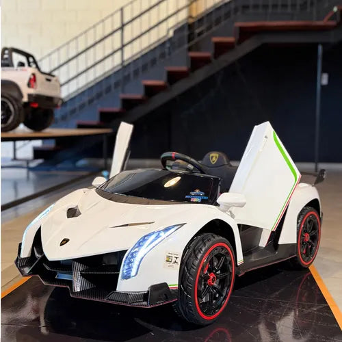 Lamborghini 12v Premium - Pneus De Borracha - Banco Em Couro Branco